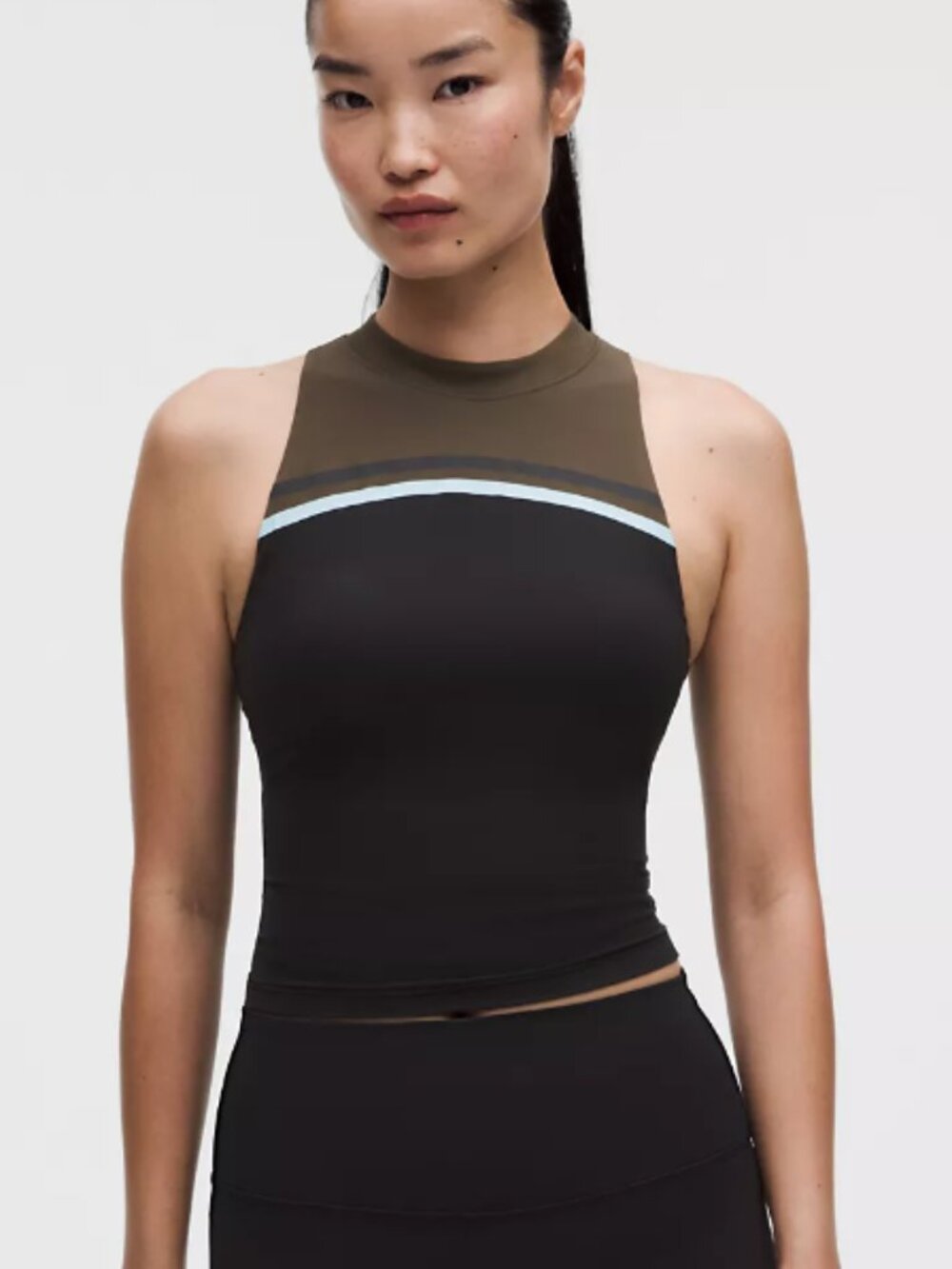 Lululemon Mockneck Shelf Tank Striped Colorblock Athletic Tank Top XS black